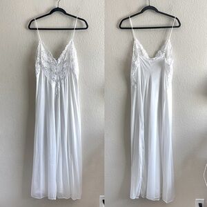 Vintage 90s Fredericks of Hollywood White Lace Satin Maxi Slip Dress Size Large
